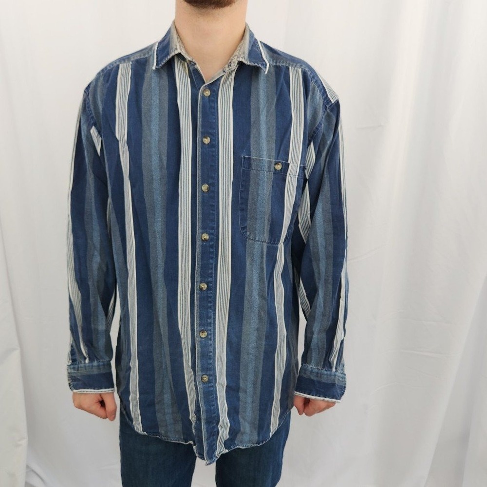 90s Blue‎ and Green Striped Button Down